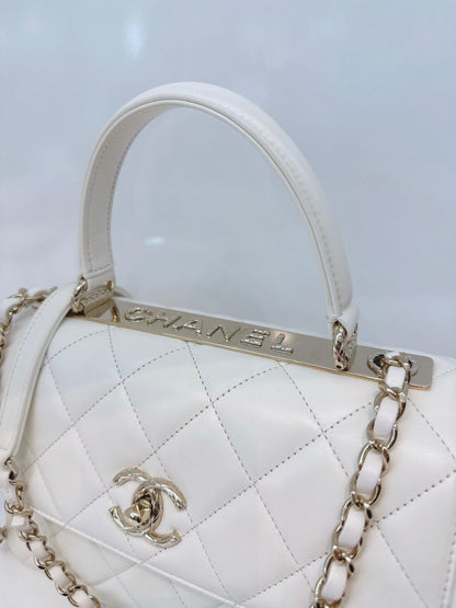 WHITE LAMBSKIN LEATHER SMALL TRENDY CC TOP HANDLE BAG