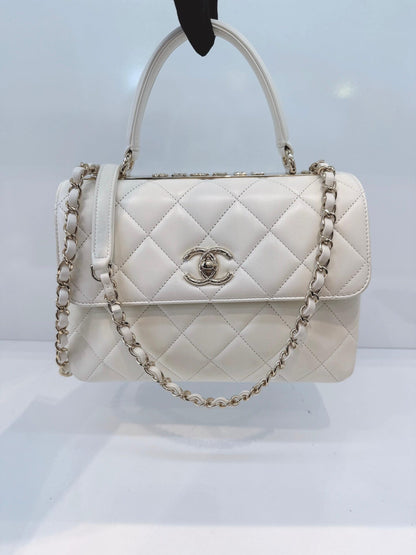 WHITE LAMBSKIN LEATHER SMALL TRENDY CC TOP HANDLE BAG