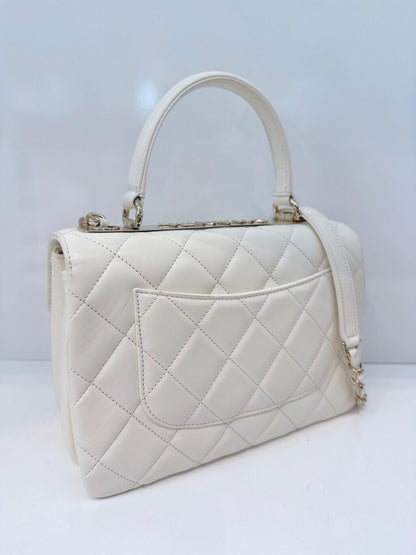 WHITE LAMBSKIN LEATHER SMALL TRENDY CC TOP HANDLE BAG