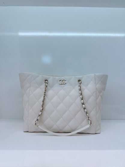 WHITE CAVIAR LEATHER 2023 LARGE SHOPPING TOTE BAG