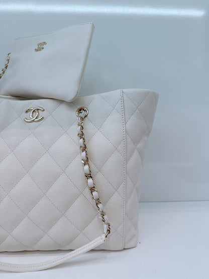 WHITE CAVIAR LEATHER 2023 LARGE SHOPPING TOTE BAG