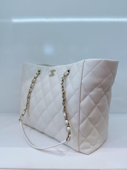 WHITE CAVIAR LEATHER 2023 LARGE SHOPPING TOTE BAG