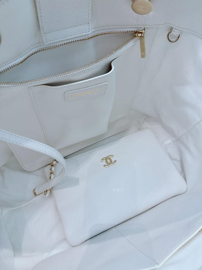 WHITE CAVIAR LEATHER 2023 LARGE SHOPPING TOTE BAG