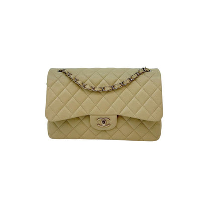 LIGHT GREEN QUILTED CAVIAR LEATHER LARGE CLASSIC DOUBLE FLAP HANDBAG