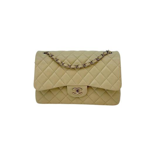 LIGHT GREEN QUILTED CAVIAR LEATHER LARGE CLASSIC DOUBLE FLAP HANDBAG