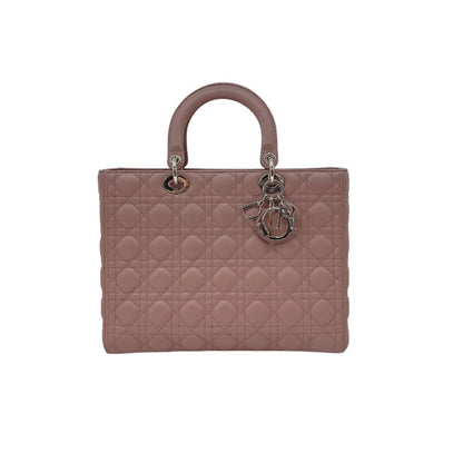 BEIGE CANNAGE LAMBSKIN LEATHER LARGE LADY DIOR BAG