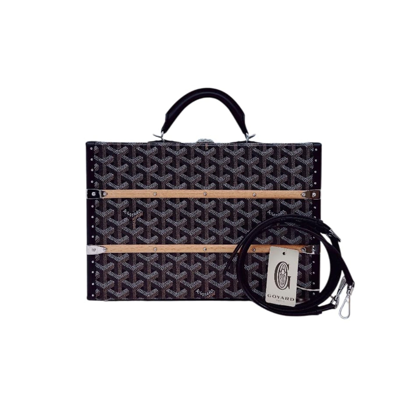 BLACK GOYARDINE COATED CANVAS PALACE MM TRUNK BAG