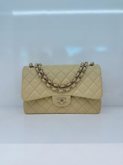 LIGHT GREEN QUILTED CAVIAR LEATHER LARGE CLASSIC DOUBLE FLAP HANDBAG