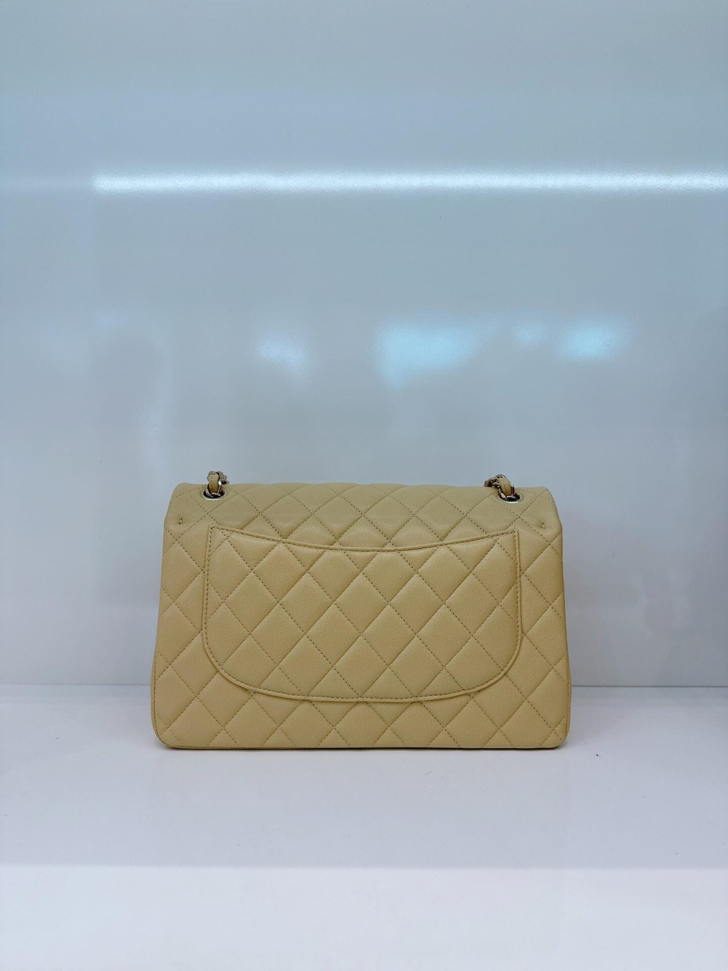 LIGHT GREEN QUILTED CAVIAR LEATHER LARGE CLASSIC DOUBLE FLAP HANDBAG