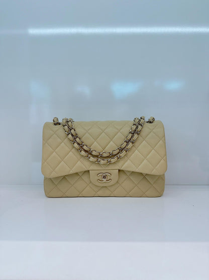 LIGHT GREEN QUILTED CAVIAR LEATHER LARGE CLASSIC DOUBLE FLAP HANDBAG