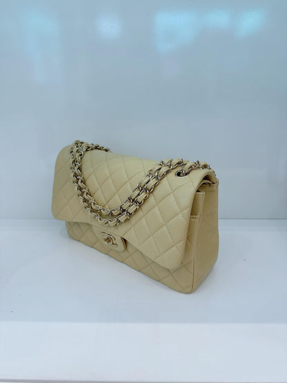 LIGHT GREEN QUILTED CAVIAR LEATHER LARGE CLASSIC DOUBLE FLAP HANDBAG