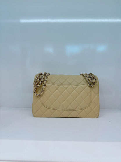 LIGHT GREEN QUILTED CAVIAR LEATHER LARGE CLASSIC DOUBLE FLAP HANDBAG