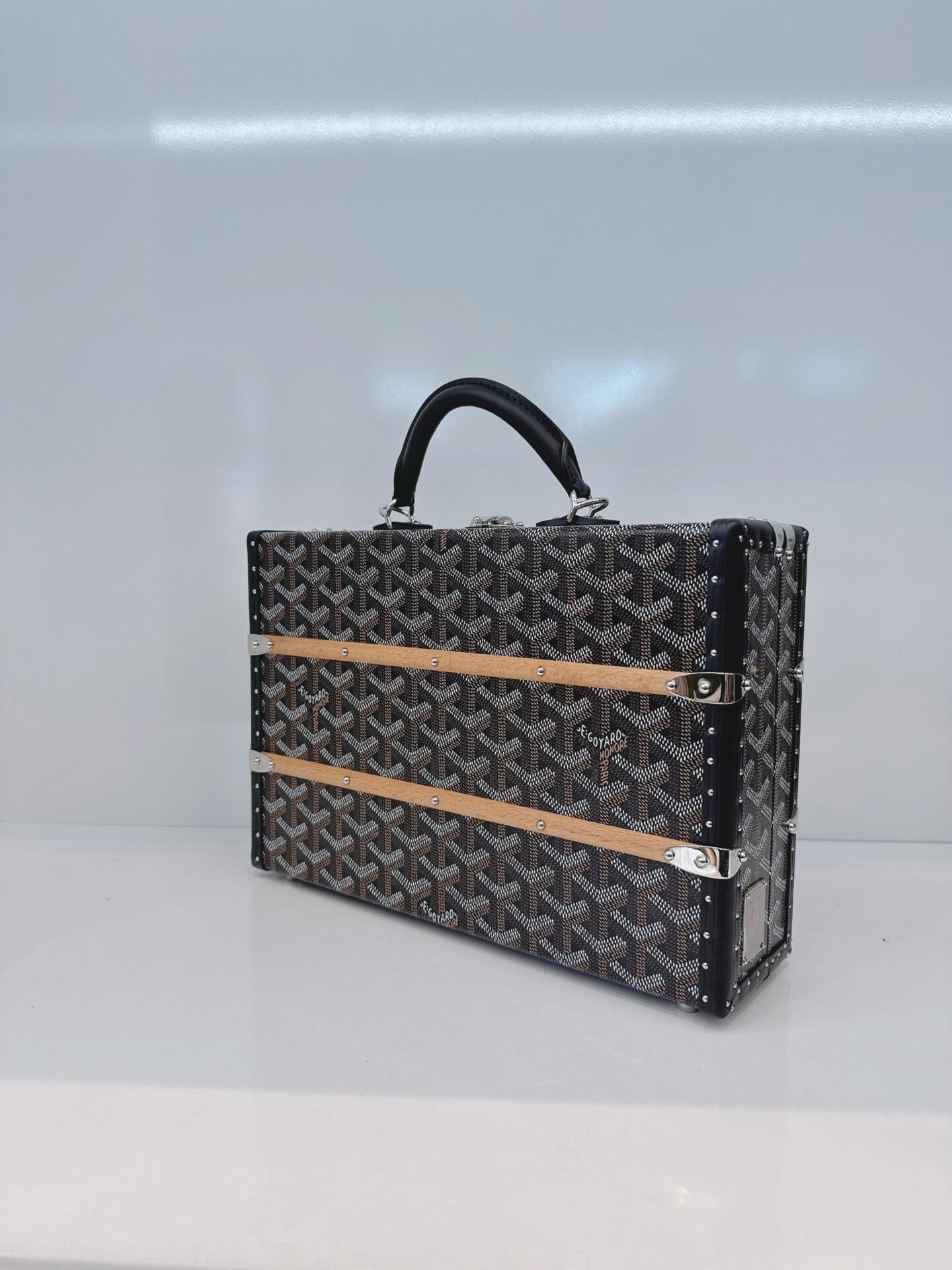 BLACK GOYARDINE COATED CANVAS PALACE MM TRUNK BAG