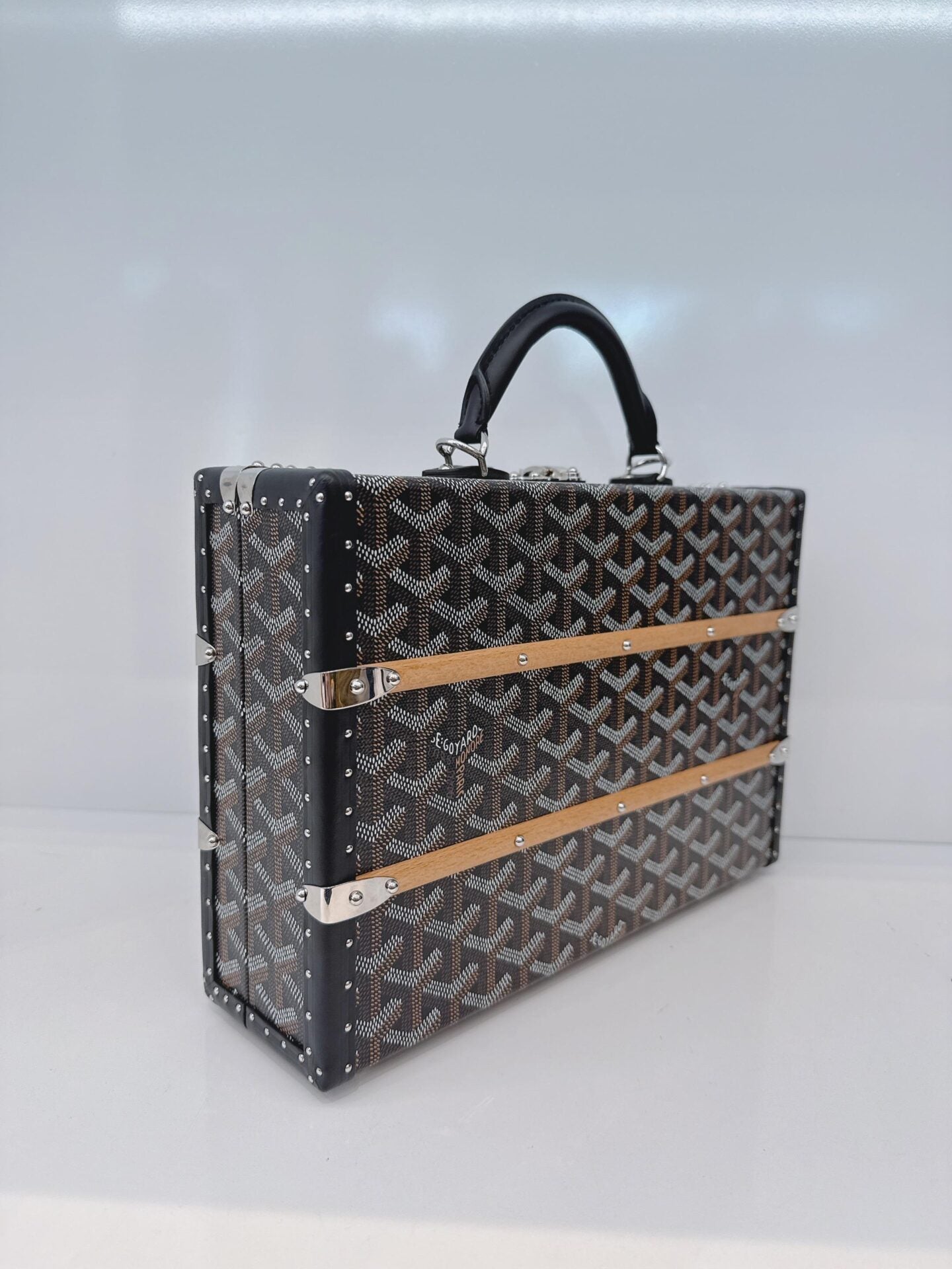 BLACK GOYARDINE COATED CANVAS PALACE MM TRUNK BAG