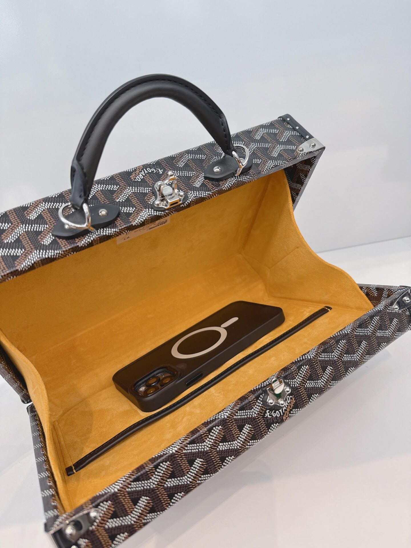 BLACK GOYARDINE COATED CANVAS PALACE MM TRUNK BAG