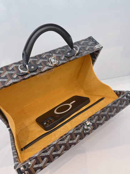 BLACK GOYARDINE COATED CANVAS PALACE MM TRUNK BAG