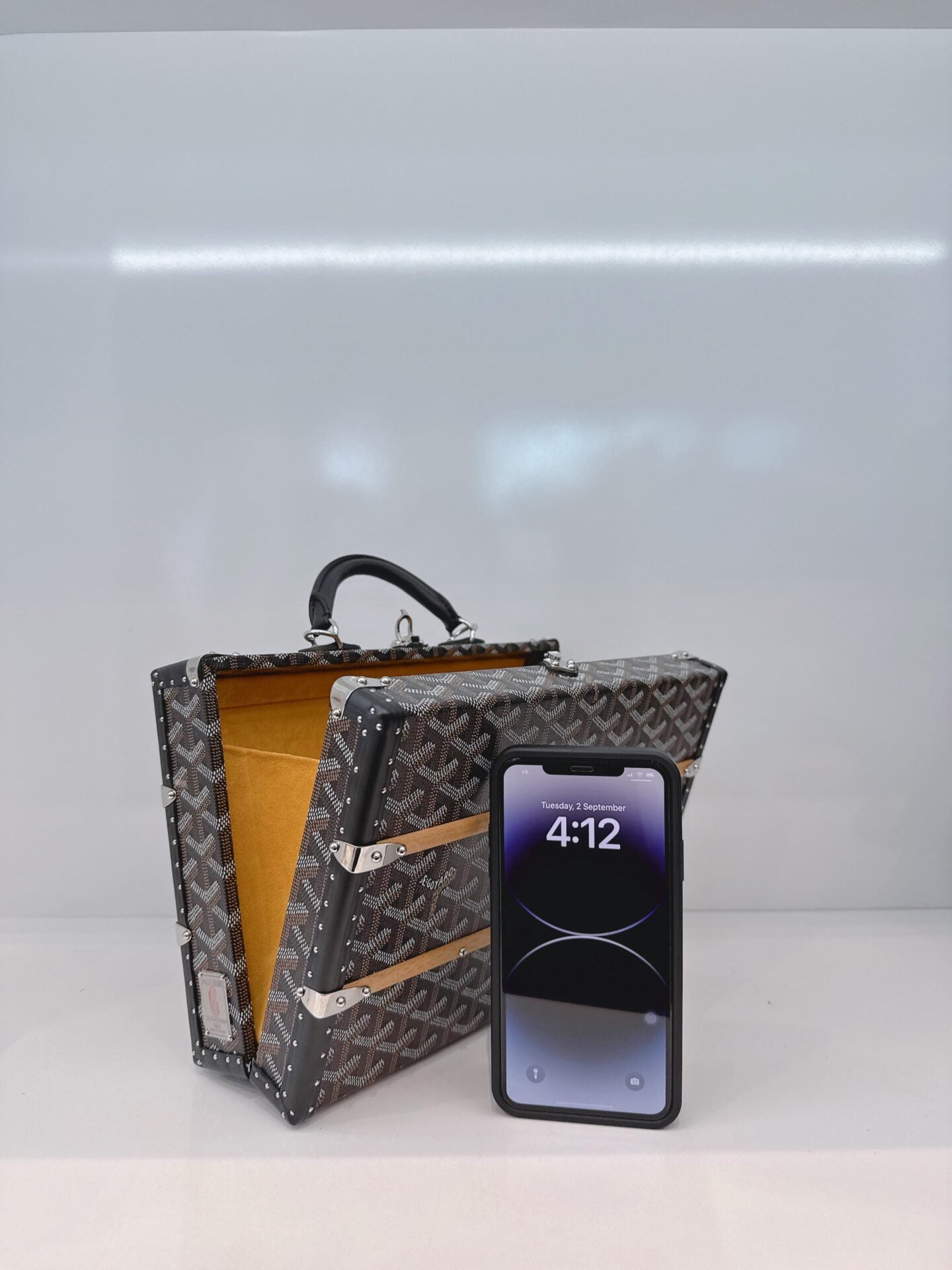 BLACK GOYARDINE COATED CANVAS PALACE MM TRUNK BAG