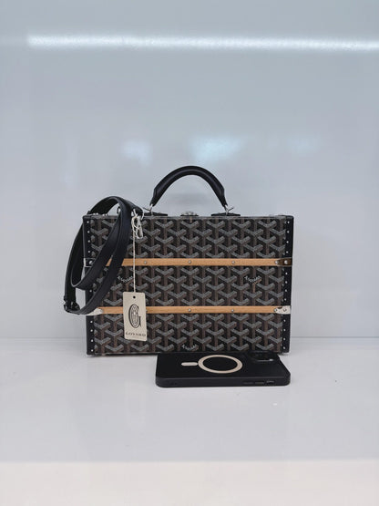 BLACK GOYARDINE COATED CANVAS PALACE MM TRUNK BAG