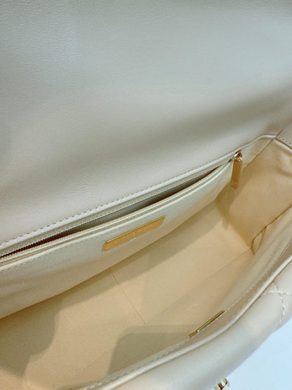 LIGHT BEIGE LAMBSKIN LEATHER MEDIUM CHANEL 19 BAG