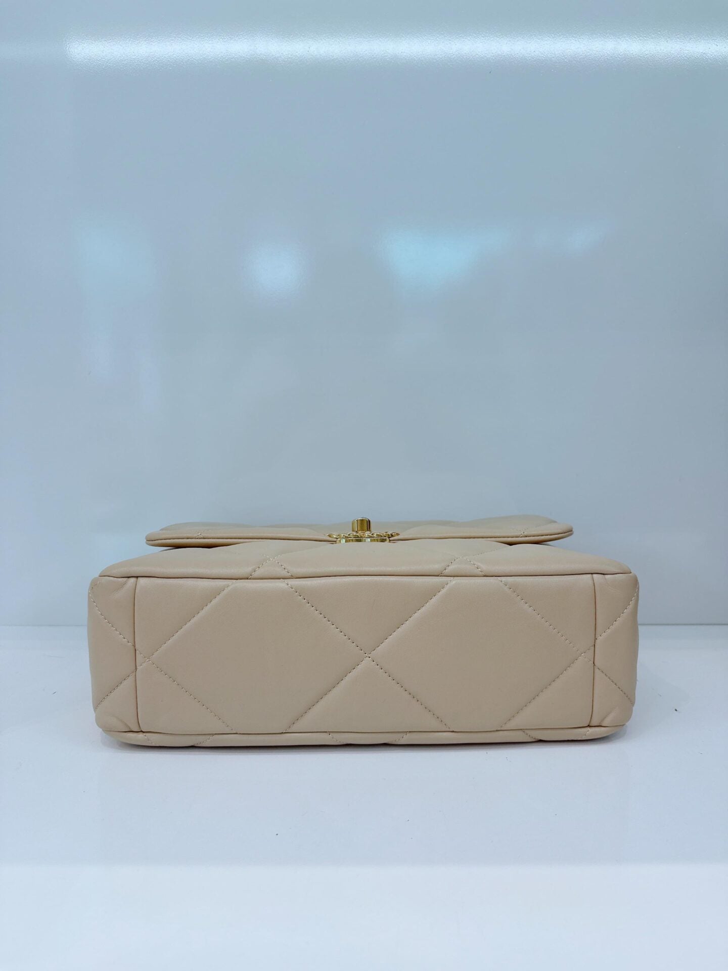 LIGHT BEIGE LAMBSKIN LEATHER MEDIUM CHANEL 19 BAG