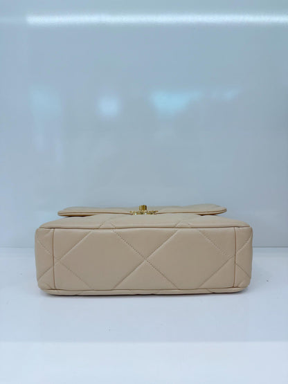 LIGHT BEIGE LAMBSKIN LEATHER MEDIUM CHANEL 19 BAG