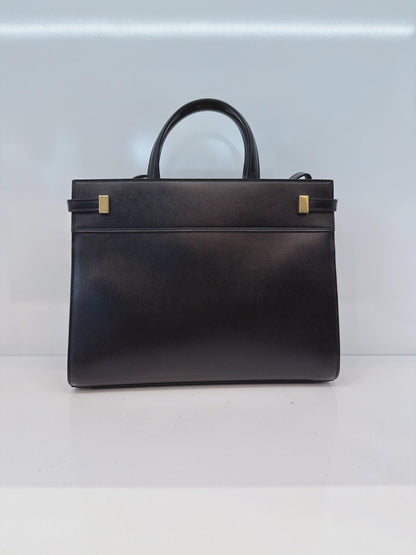 BLACK LEATHER MEDIUM MANHATTAN TOTE BAG