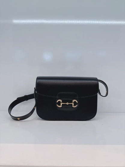 BLACK LEATHER HORSEBIT 1955 MEDIUM SHOULDER BAG