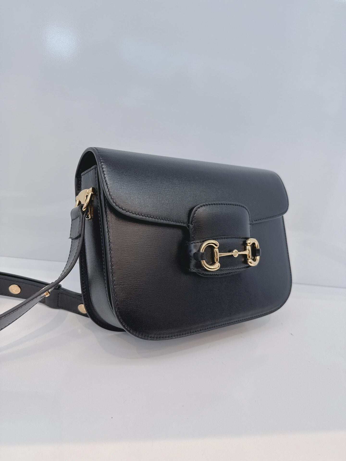BLACK LEATHER HORSEBIT 1955 MEDIUM SHOULDER BAG