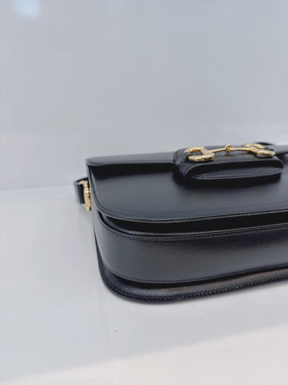 BLACK LEATHER HORSEBIT 1955 MEDIUM SHOULDER BAG