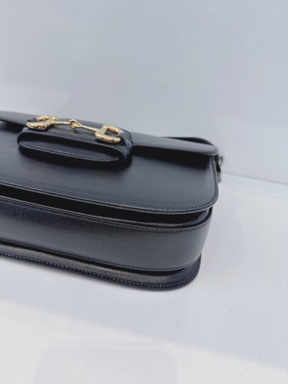 BLACK LEATHER HORSEBIT 1955 MEDIUM SHOULDER BAG