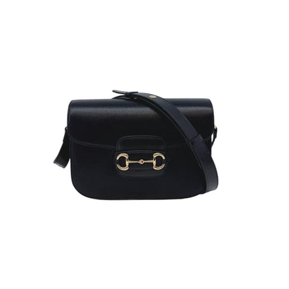 BLACK LEATHER HORSEBIT 1955 MEDIUM SHOULDER BAG