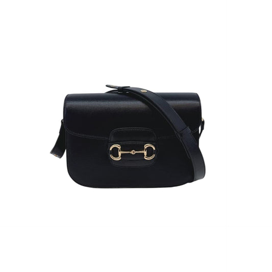 BLACK LEATHER HORSEBIT 1955 MEDIUM SHOULDER BAG