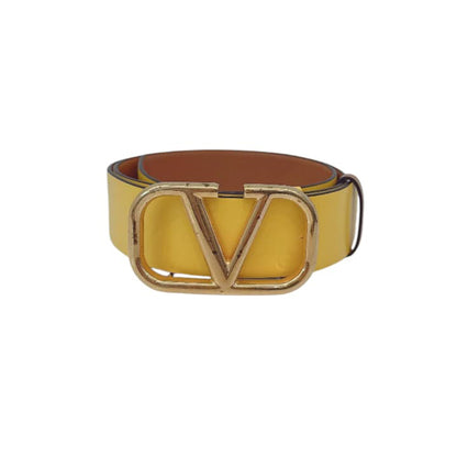 YELLOW BEIGE LEATHER VLOGO REVERSIBLE BELT 80/32 (S)
