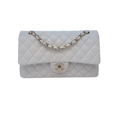 WHITE SHINY CAVIAR LEATHER MEDIUM CLASSIC DOUBLE FLAP BAG