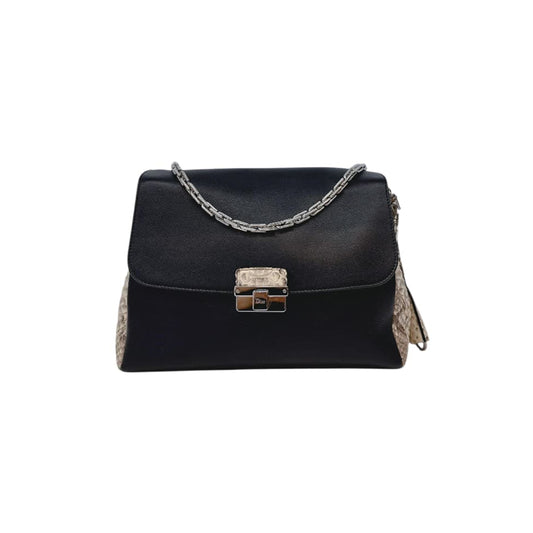 BLACK CALFSKIN PYTHON LEATHER LARGE DIORLING BAG