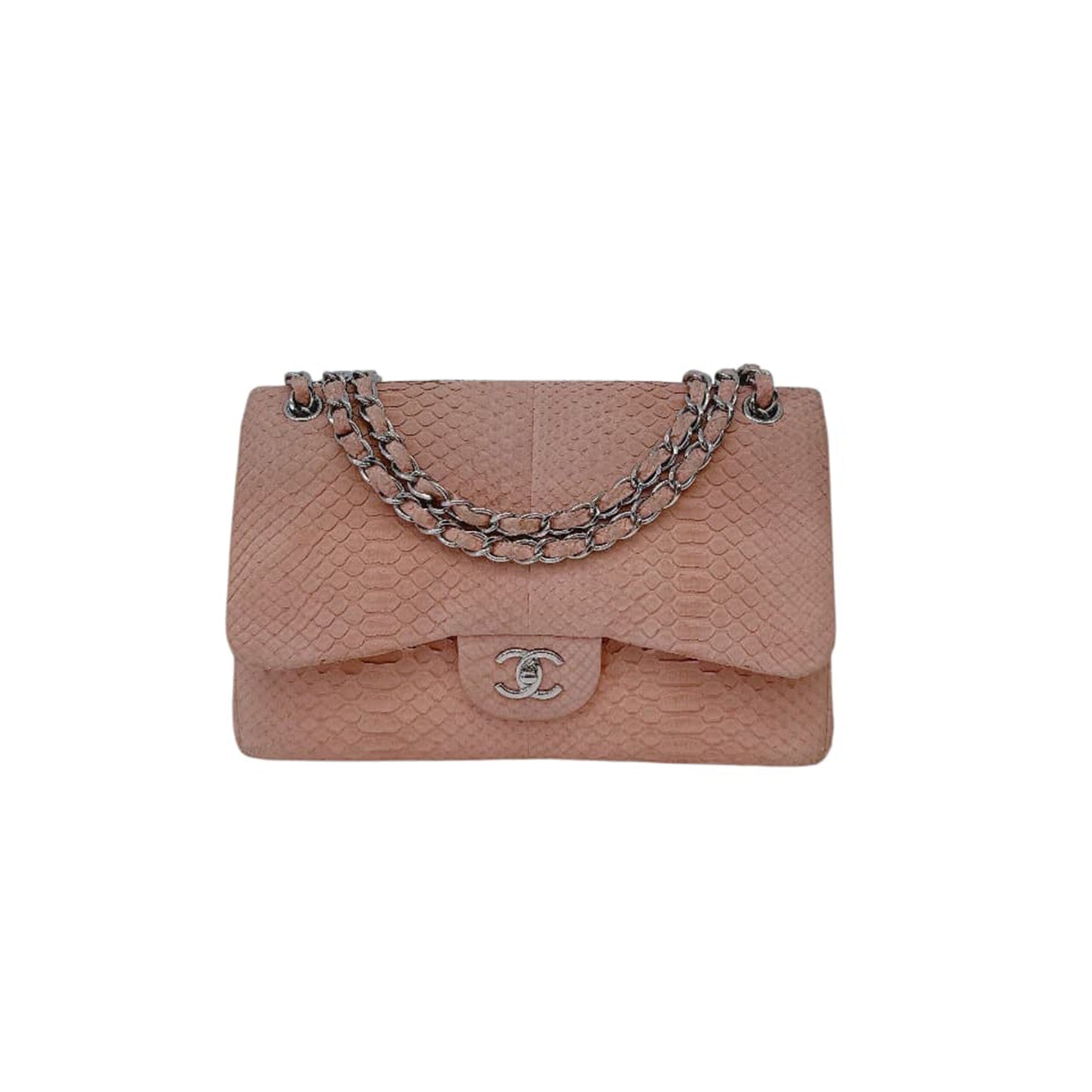 PEACH PYTHON LEATHER JUMBO CLASSIC DOUBLE FLAP BAG