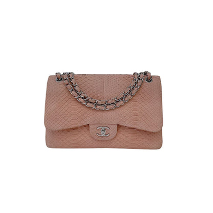 PEACH PYTHON LEATHER JUMBO CLASSIC DOUBLE FLAP BAG