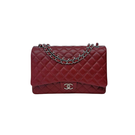 BURGUNDY MAXI CLASSIC DOUBLE FLAP BAG
