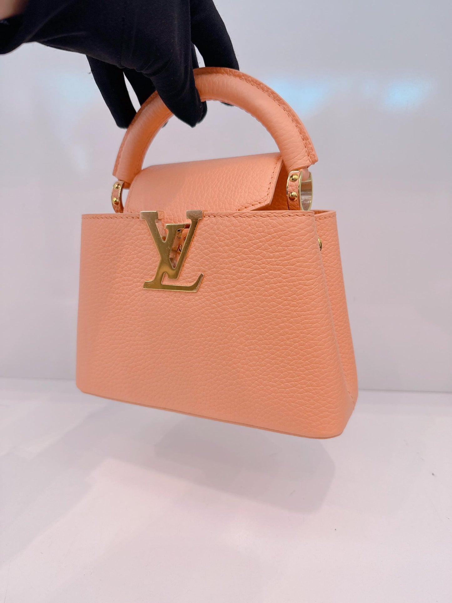 APRICOT TAURILLON LEATHER MINI CAPUCINES