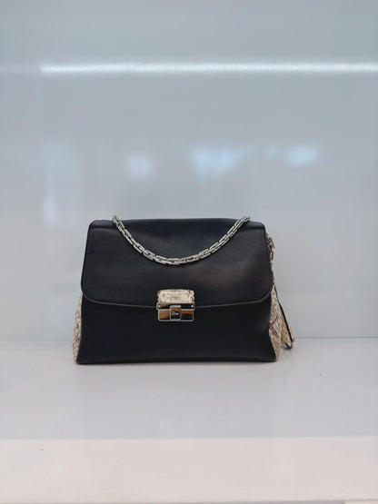BLACK CALFSKIN PYTHON LEATHER LARGE DIORLING BAG