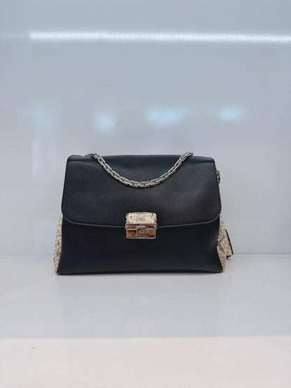BLACK CALFSKIN PYTHON LEATHER LARGE DIORLING BAG