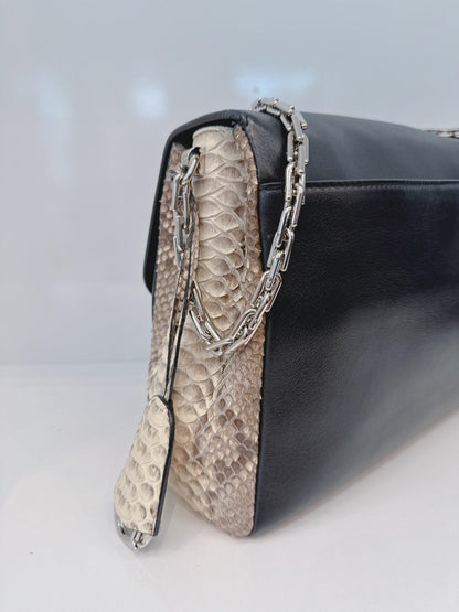 BLACK CALFSKIN PYTHON LEATHER LARGE DIORLING BAG