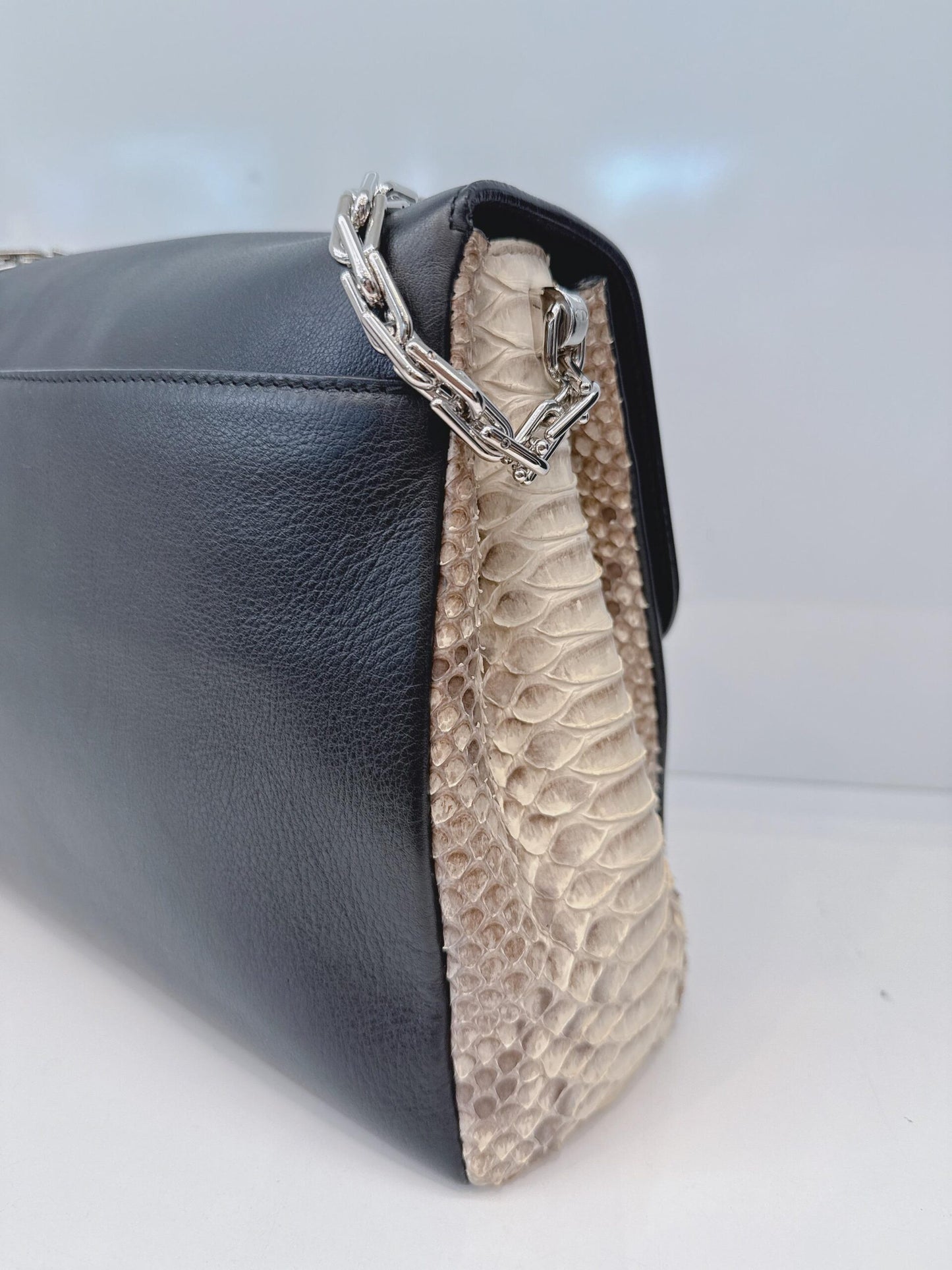 BLACK CALFSKIN PYTHON LEATHER LARGE DIORLING BAG