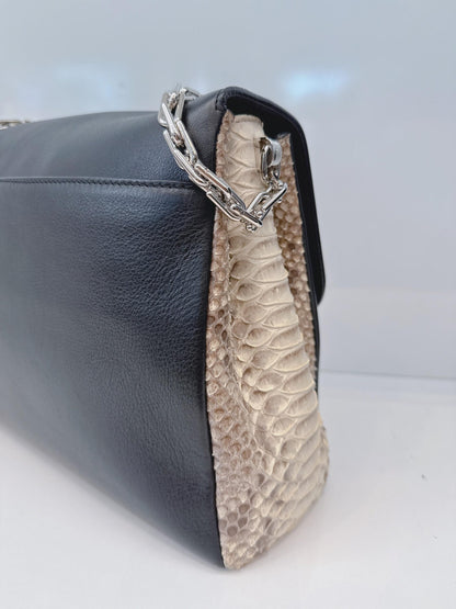 BLACK CALFSKIN PYTHON LEATHER LARGE DIORLING BAG