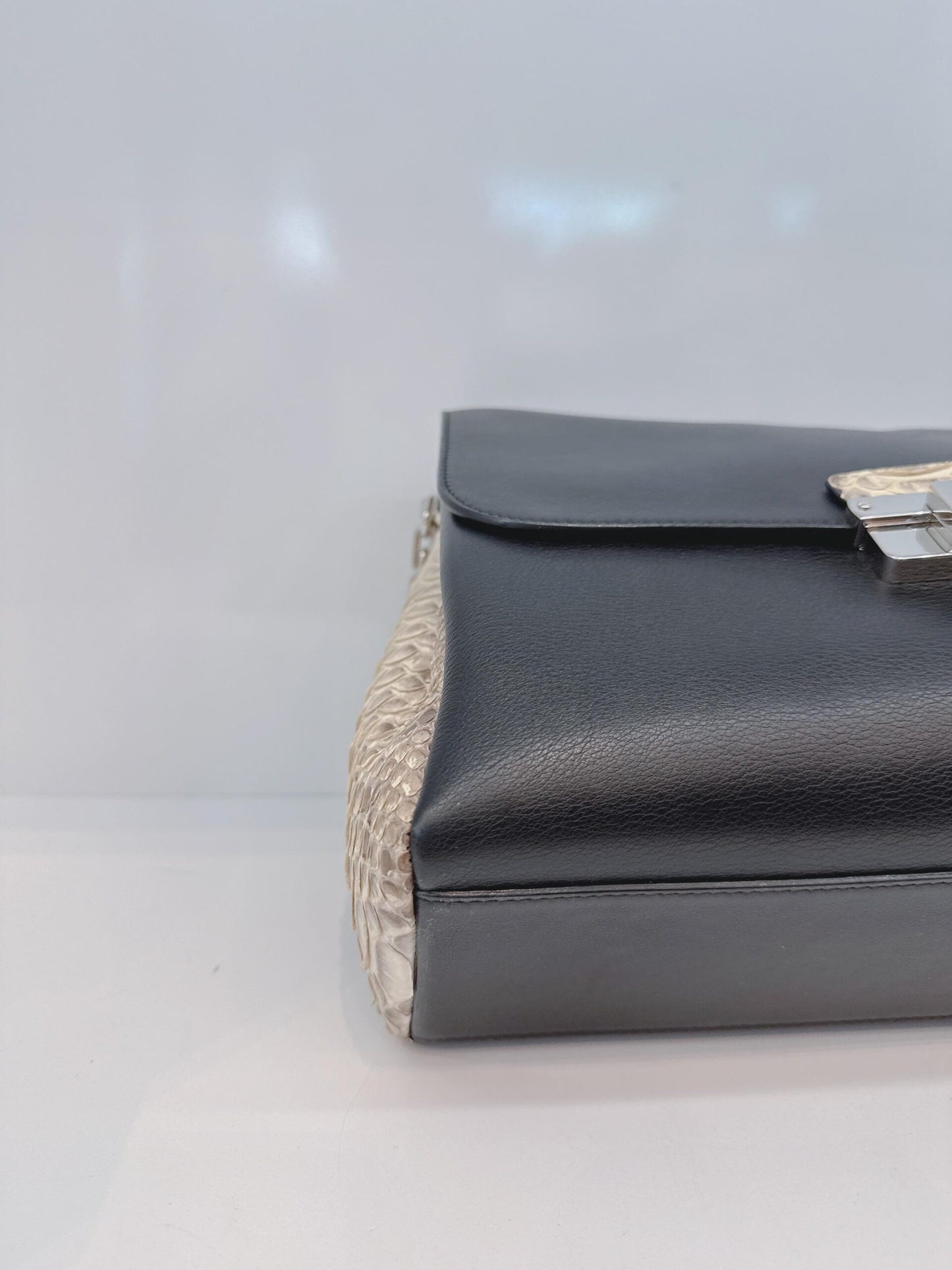 BLACK CALFSKIN PYTHON LEATHER LARGE DIORLING BAG