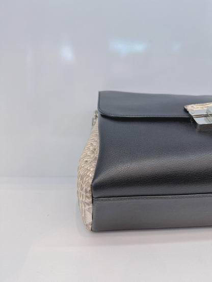 BLACK CALFSKIN PYTHON LEATHER LARGE DIORLING BAG