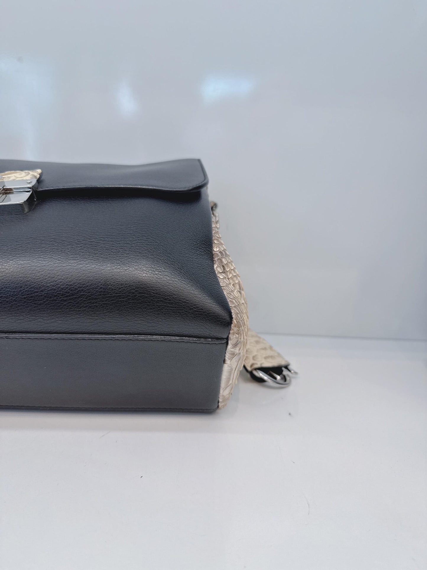BLACK CALFSKIN PYTHON LEATHER LARGE DIORLING BAG
