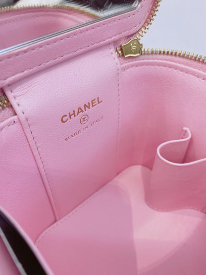 PINK QUILTED CAVIAR LEATHER MINI POLLY POCKET VANITY GOLD HARDWARE