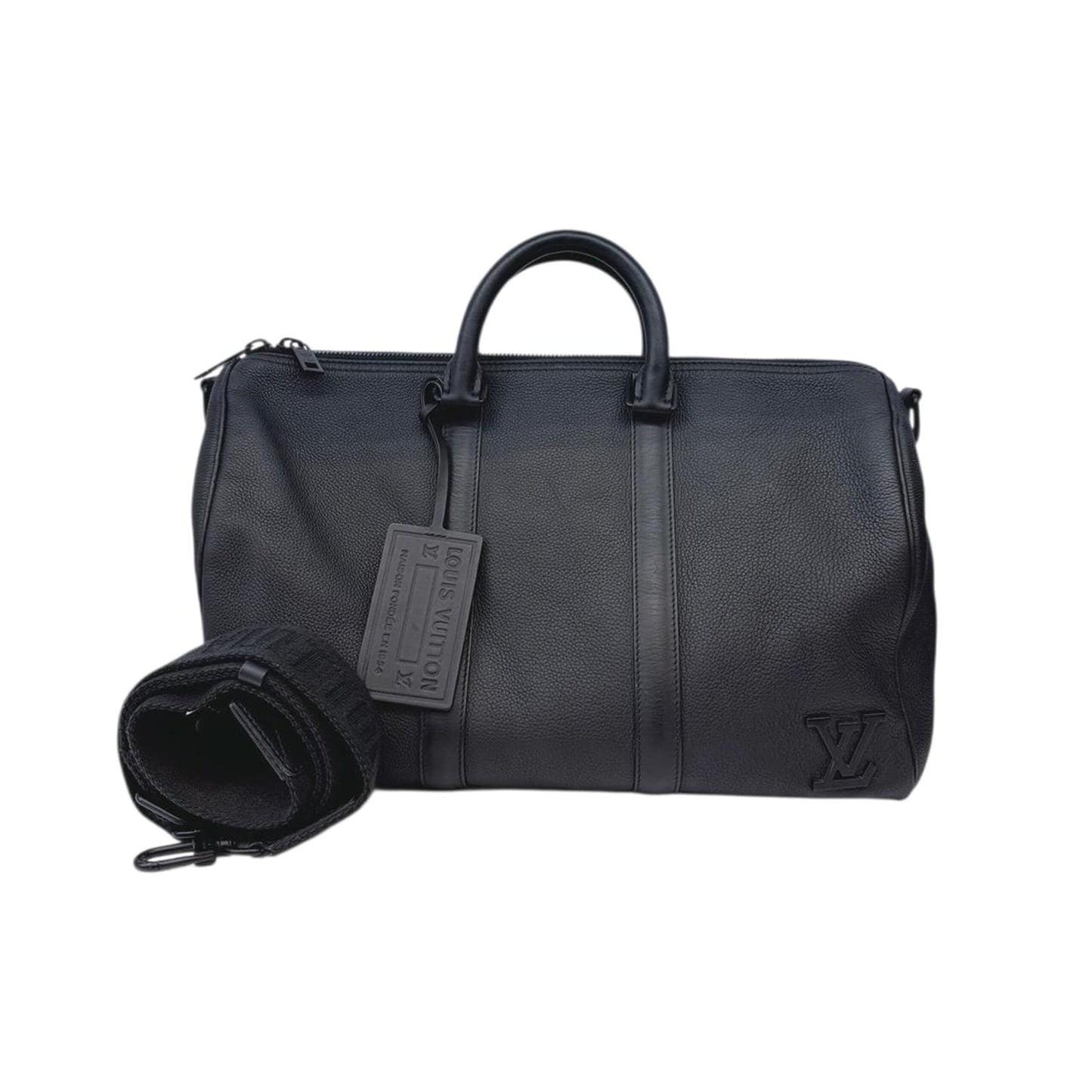 BLACK GRAINED CALFSKIN AEROHRAM KEEPALL BANDOULIERE 40