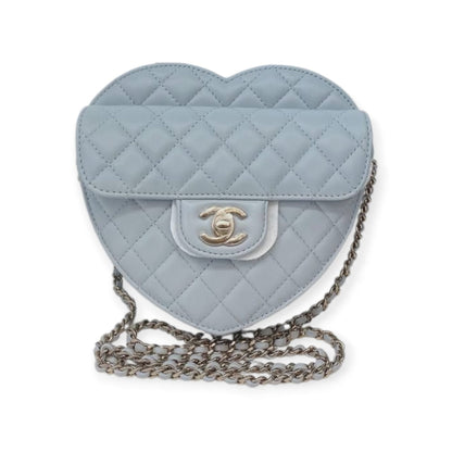 LIGHT PASTEL BLUE QUILTED LAMBSKIN LEATHER LARGE HEART BAG